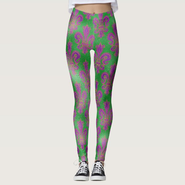 Mardi Gras Leggings, Mardi Gras Fleur de Lis Leggings (Front)