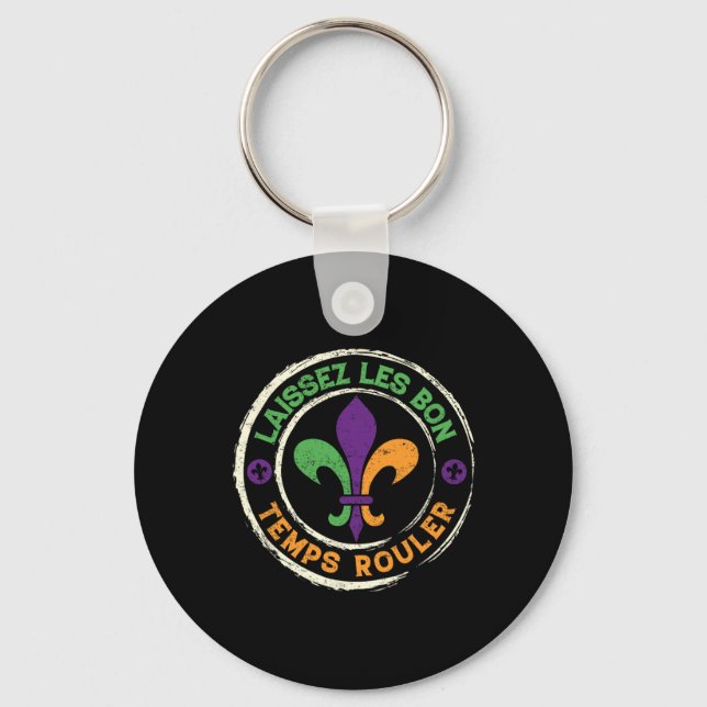 Mardi Gras Let The Good Times Roll Fleur De Lis Me Keychain (Front)