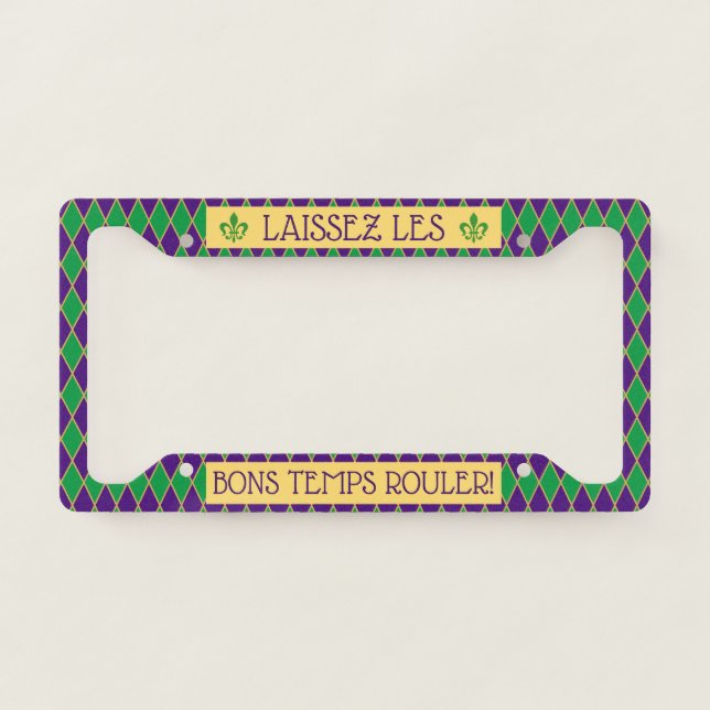 Mardi Gras | Let The Good Times Roll | Harlequin License Plate Frame (Front)