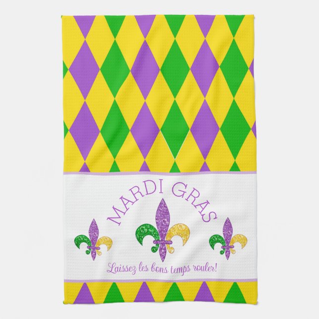 Mardi Gras! Let the Good Times Roll kitchen towel (Vertical)