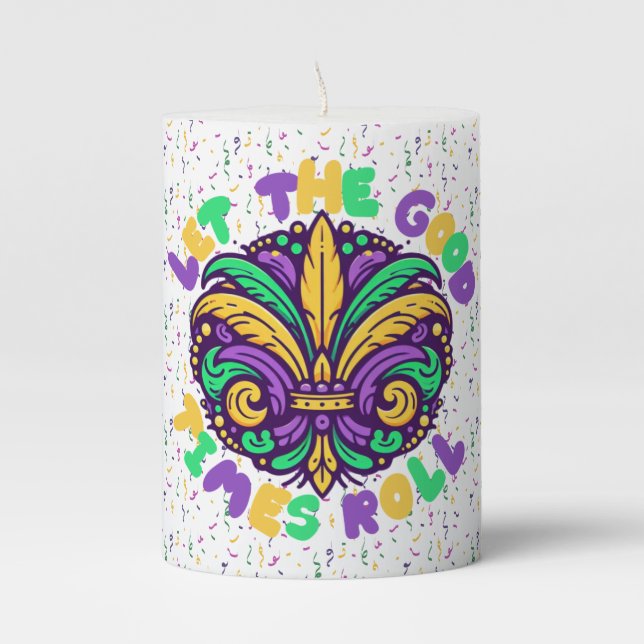 Mardi Gras Let the good times roll Pillar Candle (Front)