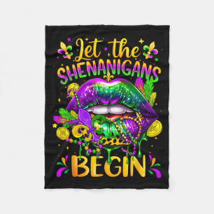 Mardi Gras Let The Shenanigans Begin Lips New Orle Fleece Blanket