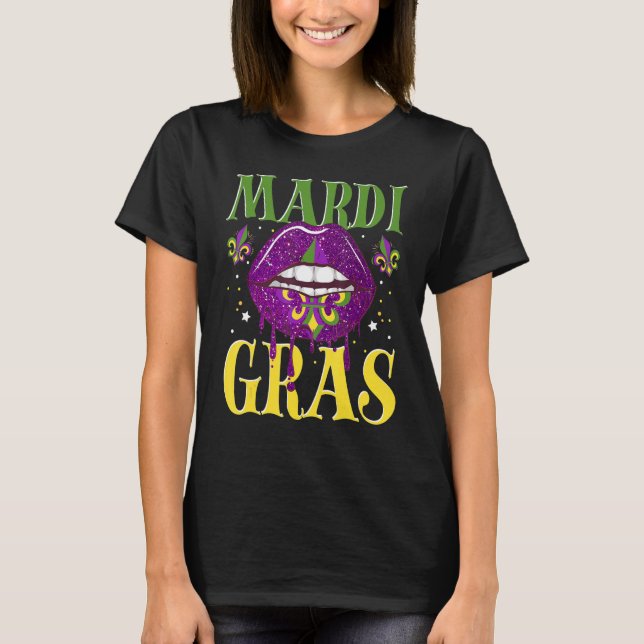 Mardi Gras Lip  Fleur De Lis Carnival Costume T-Shirt (Front)
