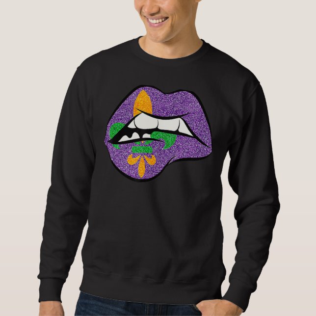 Mardi Gras Lips Fleur De Lis Shirt For Fat Tuesday (Front)