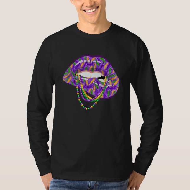 Mardi Gras Lips Fleur De Lys Fat Tuesday Parade 1 T-Shirt (Front)