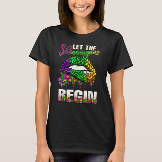 Mardi Gras Lips Outfit Costume Women Let Shenaniga T-Shirt (Front)