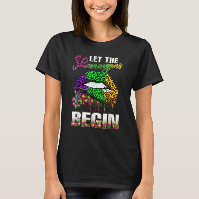 Mardi Gras Lips Outfit Costume Women Let Shenaniga T-Shirt (Front)