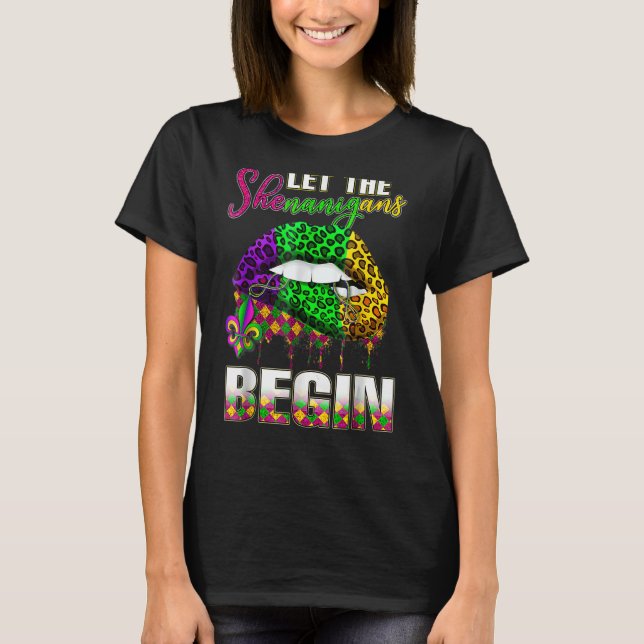 Mardi Gras Lips Outfit Costume Women Let Shenaniga T-Shirt (Front)