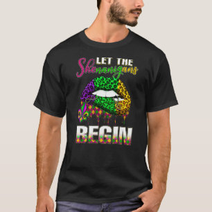 Mardi Gras Lips Outfit Costume Women Let Shenaniga T-Shirt