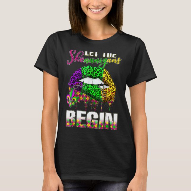 Mardi Gras Lips Outfit Costume Women Let Shenaniga T-Shirt (Front)