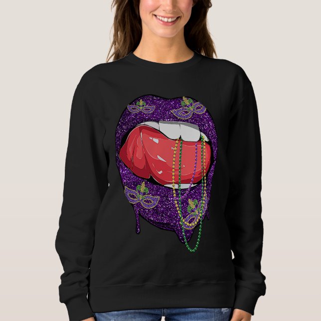 Mardi Gras Lips Queen Carnival Costume Purple & Go Sweatshirt (Front)