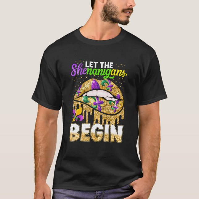 Mardi Gras Lips Queen Costume Women Let Shenanigan T-Shirt (Front)