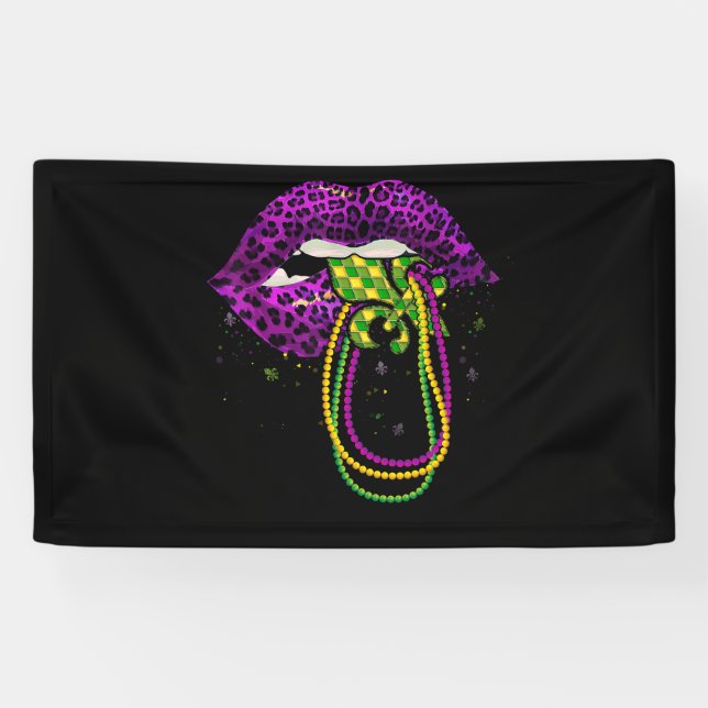 Mardi Gras Lips Queen Fat Bead Tuesday New Orleans Banner (Horizontal)