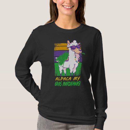 Mardi Gras Llama Animal  Alpaca Party Carnival T_Shirt