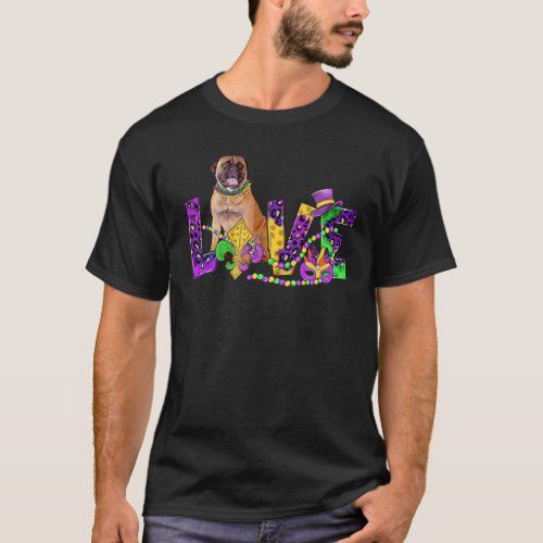 Mardi Gras Love Festival Leopard Bullmastiff Dog T_Shirt