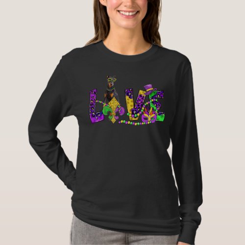 Mardi Gras Love Festival Leopard Doberman Pinscher T_Shirt