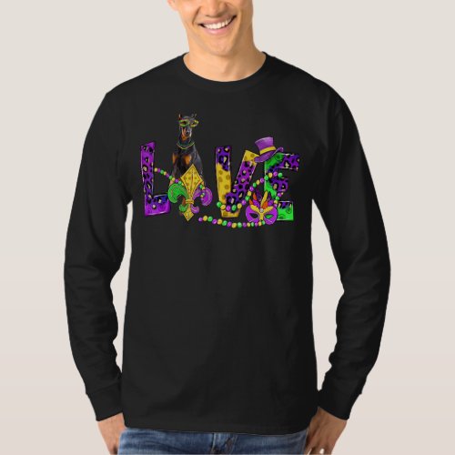 Mardi Gras Love Festival Leopard Doberman Pinscher T_Shirt