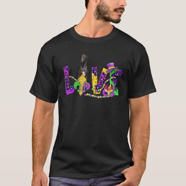 Mardi Gras Love Festival Leopard Italian Greyhound T-Shirt (Front)