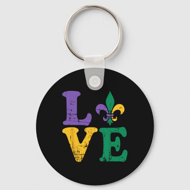 Mardi Gras Love Fleur De Lis  Keychain (Front)