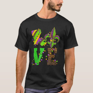 Mardi Gras Love Fleur De Lis Leopard Costume T-Shirt
