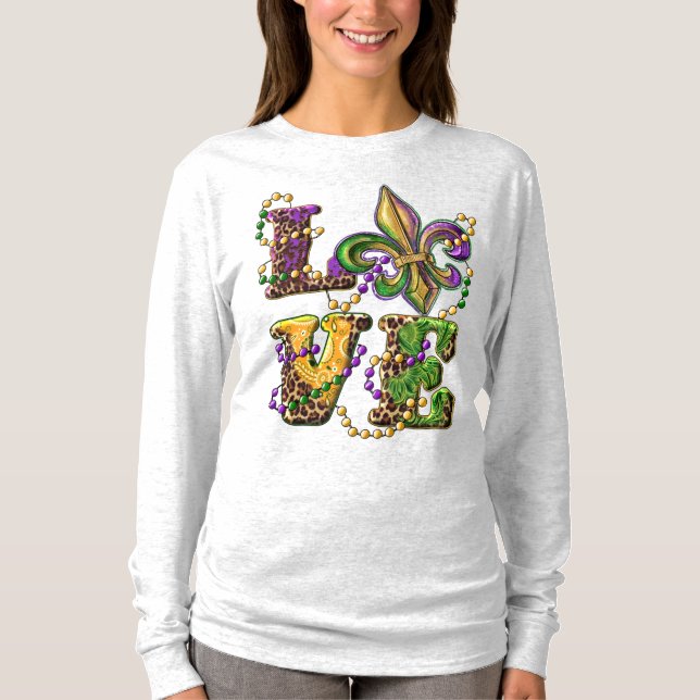 Mardi Gras Love Sign with Fleur de Lis  T-Shirt (Front)