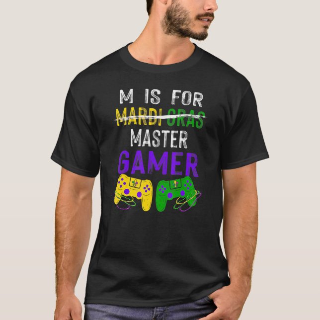 Mardi Gras M Is For Master Gamer Video Game Boys K T-Shirt (Front)