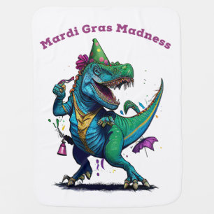 Mardi Gras Madness T Rex Dinosaur Bead Mardi Grawr Baby Blanket