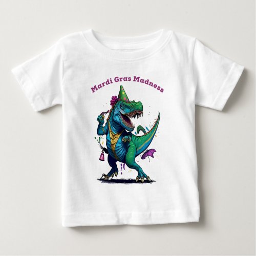 Mardi Gras Madness T Rex Dinosaur Bead Mardi Grawr Baby T_Shirt