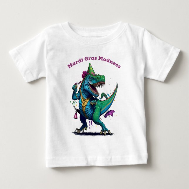 Mardi Gras Madness T Rex Dinosaur Bead Mardi Grawr Baby T-Shirt (Front)