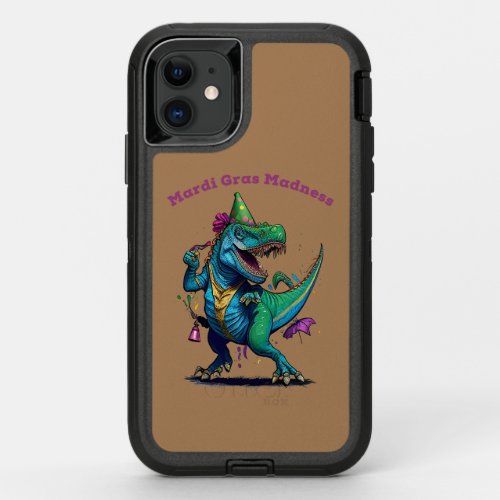 Mardi Gras Madness T Rex Dinosaur Bead Mardi Grawr OtterBox Defender iPhone 11 Case