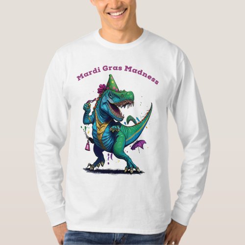 Mardi Gras Madness T Rex Dinosaur Bead Mardi Grawr T_Shirt