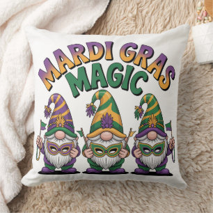 Mardi Gras Magic Gnomes Throw Pillow