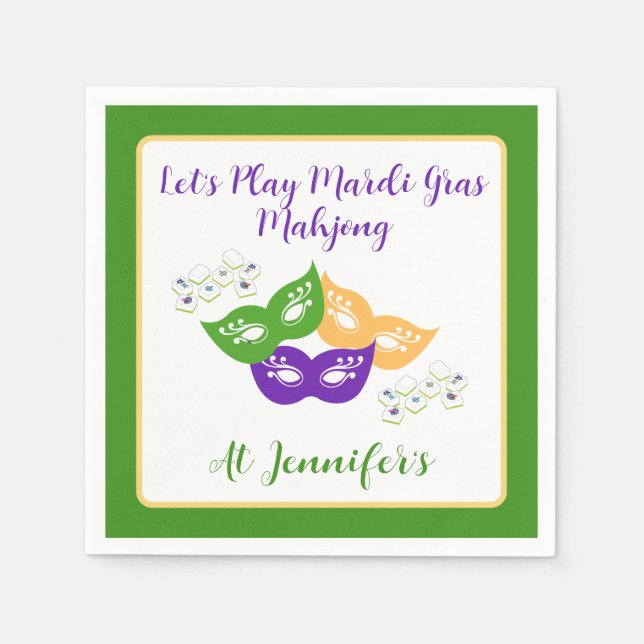 Mardi Gras Mahjong PERSONALIZE Green Gold Purple  Napkins (Front)