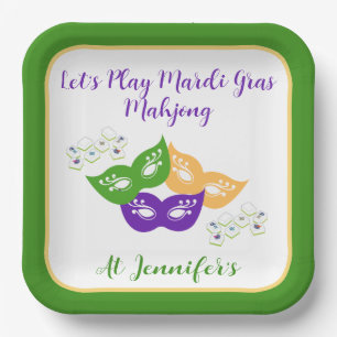 Mardi Gras Mahjong PERSONALIZE Green Gold Purple  Paper Plates