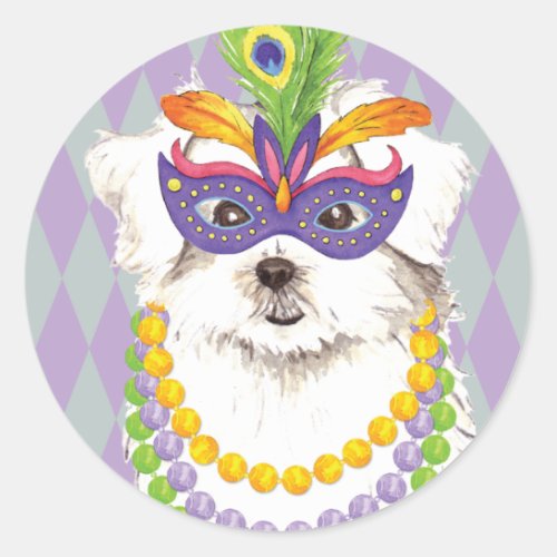 Mardi Gras Maltese Classic Round Sticker