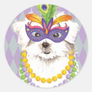 Mardi Gras Maltese Classic Round Sticker