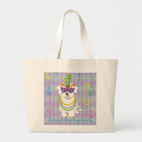 Mardi Gras Maltese Large Tote Bag