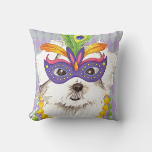 Mardi Gras Maltese Throw Pillow