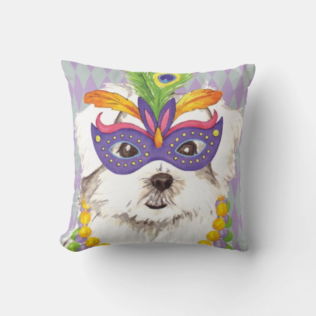 Mardi Gras Maltese Throw Pillow (Front)