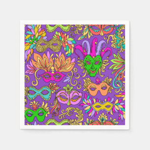 Mardi Gras Maquerade Mask Bright Purple Green Napkins