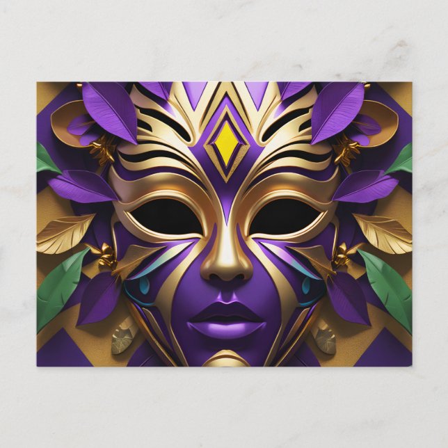 Mardi Gras  Mask 1 Carnival Spirit  Invitation Postcard (Front)