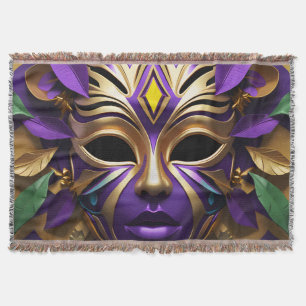 Mardi Gras Mask 1 Carnival Spirit Throw Blanket