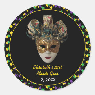 Mardi Gras Mask 21st Birthday Party Classic Round Sticker