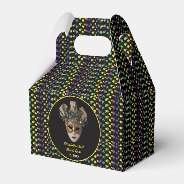 Mardi Gras Mask  21st Birthday Party Favor Boxes (Front Side)