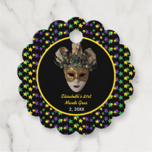 Mardi Gras Mask 21st Birthday Party Favor Tags