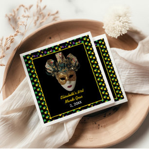 Mardi Gras Mask 21st Birthday Party Napkins