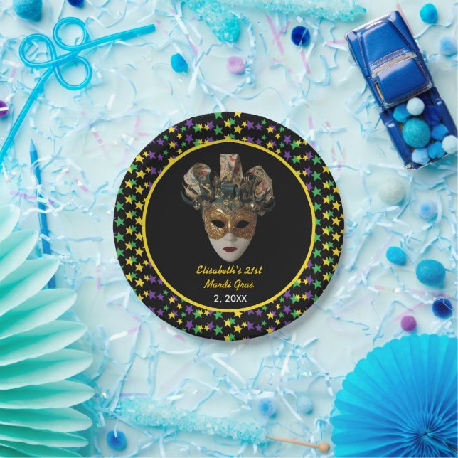Mardi Gras Mask  21st Birthday Party Paper Plates (Party)