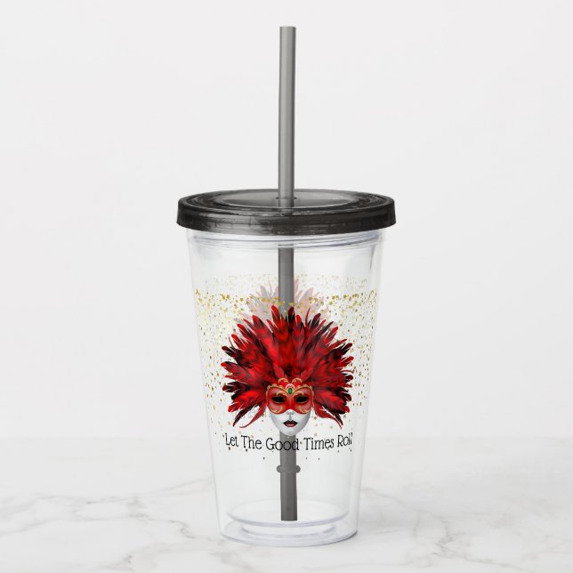 Mardi Gras Mask Acrylic Tumbler & Straw (Front)