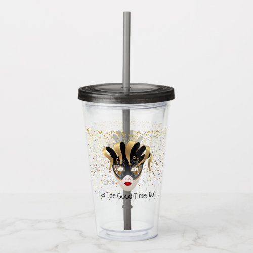 Mardi Gras Mask Acrylic Tumbler  Straw