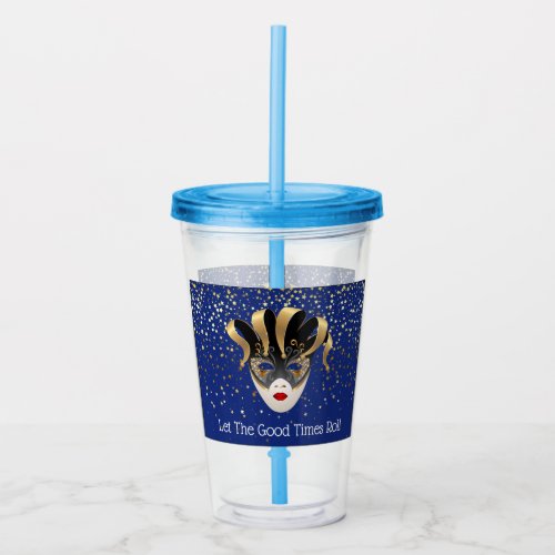 Mardi Gras Mask Acrylic Tumbler  Straw